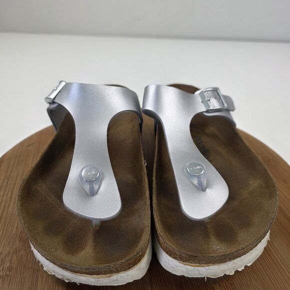 Birkenstock Papillio 39/ US 8 Gizeh Thong Sandals Metallic Silver Slip On - Picture 6 of 14